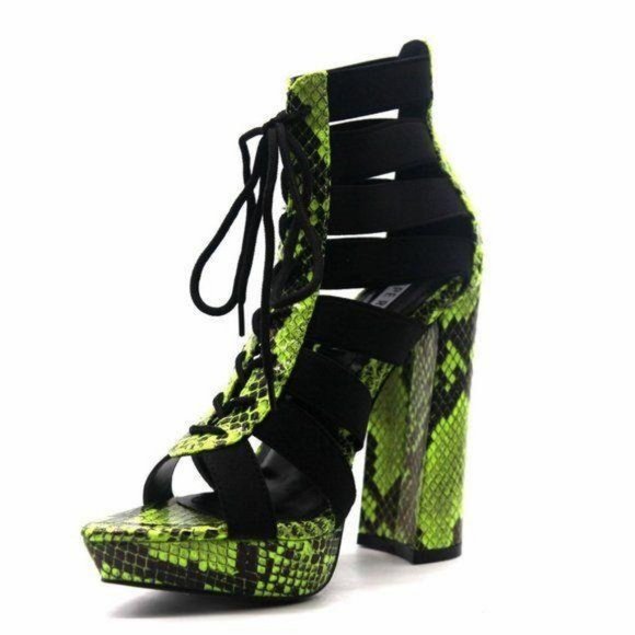 Sole Jealous Shoes Lime Snakeskin Platform Lace Up Heels Poshmark